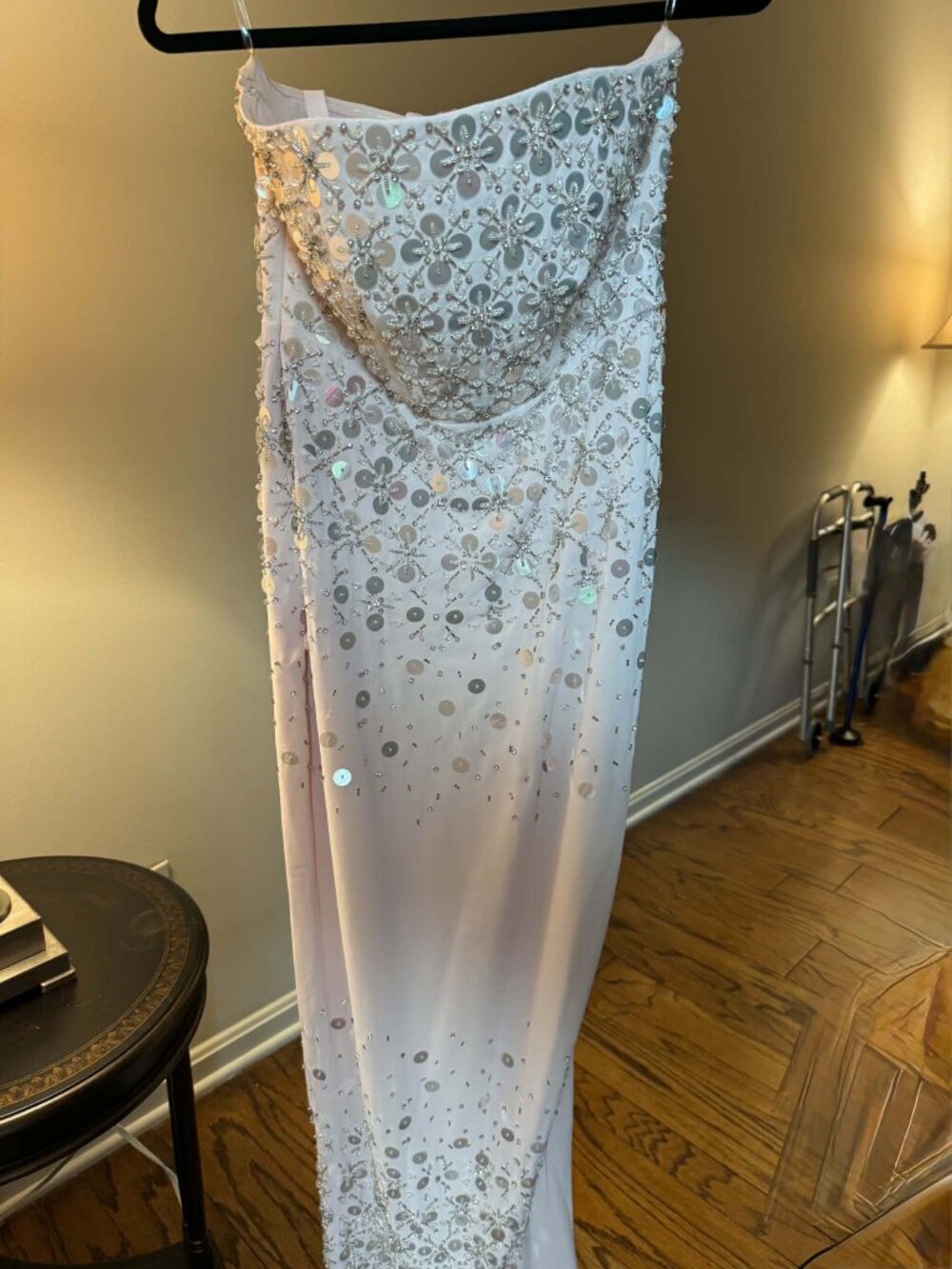 Hand Embellished Bandeau Maxi Dress in Blush